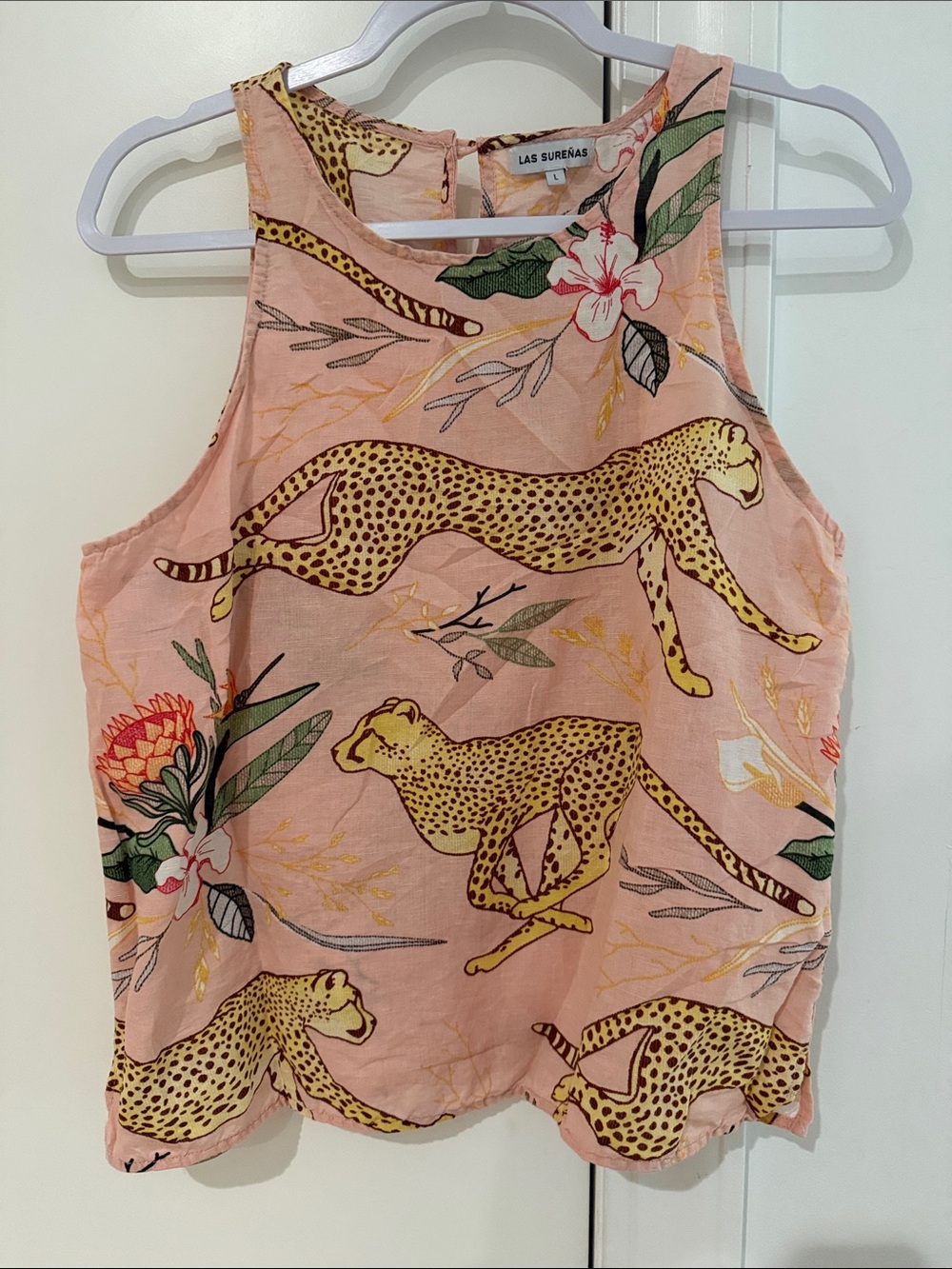 Las Sureñas Pink Floral & Cheetah Print Tank Top